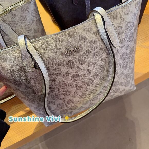 NWT COACH Fiona Zip Tote Bag In Signature Canvas CW396, Gray/Silver - Picture 6 of 8